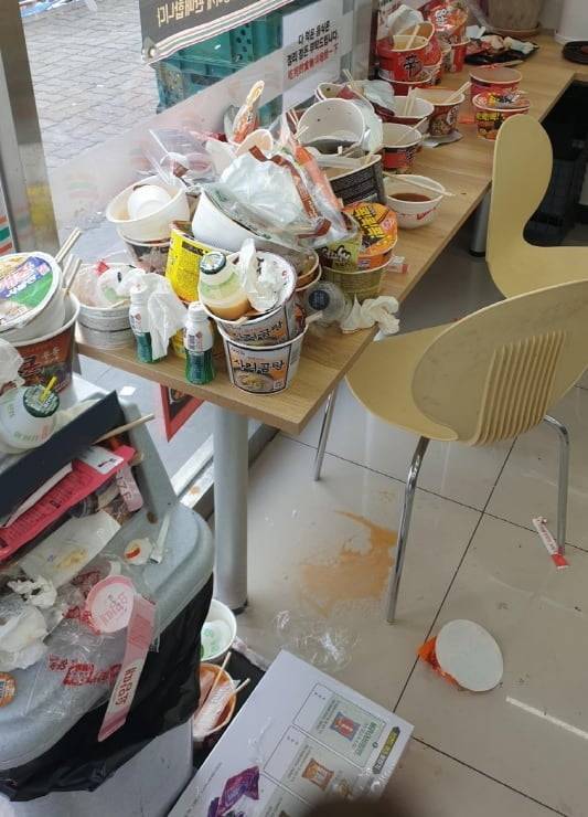 ▲중국인 관광객들이 제주의 한 편의점에 방치하고 떠난 쓰레기 [온라인 커뮤니티]