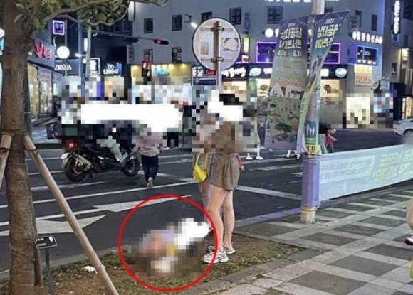 제주도를 찾는 중국인 관광객이 급증한 가운데, 최근 제주도의 한 대로변에서 중국 국적으로 추정되는 아이가 대변을 보고, 어머니로 추정되는 여성이 그 옆을 지키고 있다.