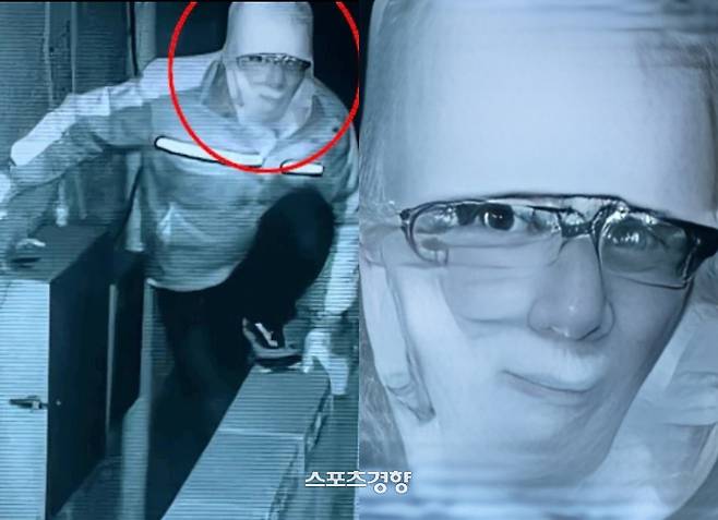 고 구하라 금고를 훔쳐간 범인의 모습이 담긴 CCTV의 AI 업스케일링 사진이 확산되고 있다. 온라인 커뮤니티 캡처