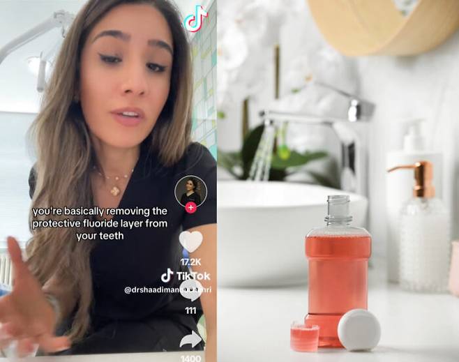 영국의 한 치과의사가 양치 직후에는 구강청결제를 사용하지 않아야 한다는 내용을 공유했다. [오른쪽 사진='더미러' 보도내용 캡처/왼쪽 사진=게티이미지뱅크]