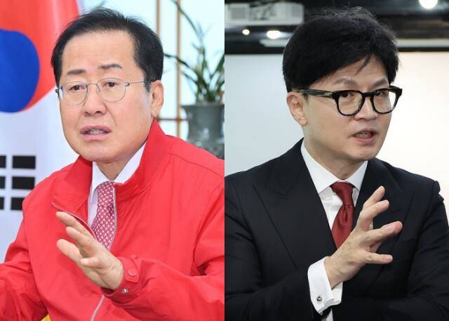 홍준표 대구시장(왼쪽)과 국민의힘 한동훈 전 비상대책위원장. 연합뉴스