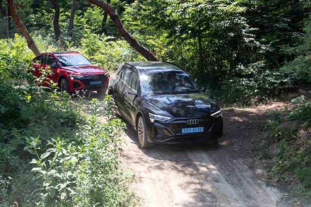 아우디 ‘Q8-e트론’이 경기도 여주 인근 산길을 주행하고 있다. 사진제공=아우디코리아