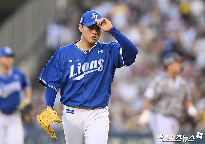 삼성 투수 이승현(57번)은 27일 잠실구장에서 열린 '2024 신한 SOL Bank KBO 리그' LG와 주중 3연전 마지막 경기에서 선발 등판했다. 이날 6이닝 무실점으로 시즌 6승을 챙겼다. 잠실, 박지영 기자