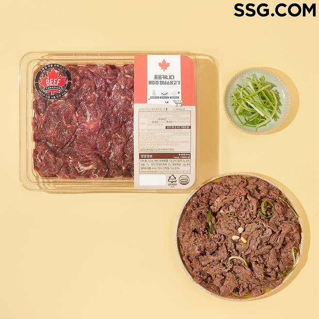 SSG닷컴이 주한 캐나다 대사관과 공동기획한 메이플 시럽 맛 캐나다산 소고기 양념육 ‘프롬캐나다’ 제품 연출 이미지. [SSG닷컴 제공]