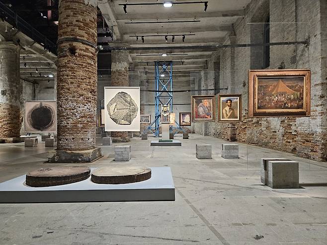 An installation view of the exhibition "Stranieri Ovunque – Foreigners Everywhere," part of Venice Biennale 2024, at the Arsenale in Venice (Park Yuna/The Korea Herald)