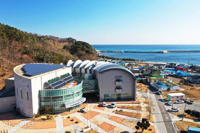 울진해양레포츠센터는 프리다이빙을 즐길 수 있는 대형 수조와 숙박, 식당 시설을 갖추고 있다.