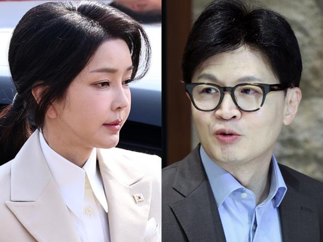 김건희(왼쪽) 여사와 한동훈 국민의힘 당대표 후보. 뉴스1
