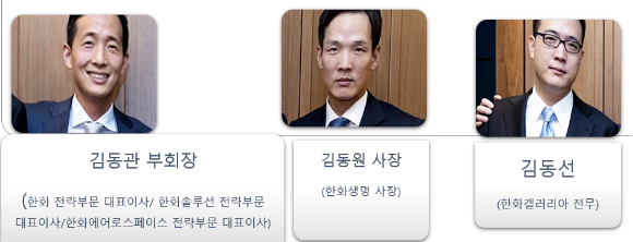 김동관 부회장, 김동원 사장, 김동선 전무의 한화그룹 형제 경영 체제
