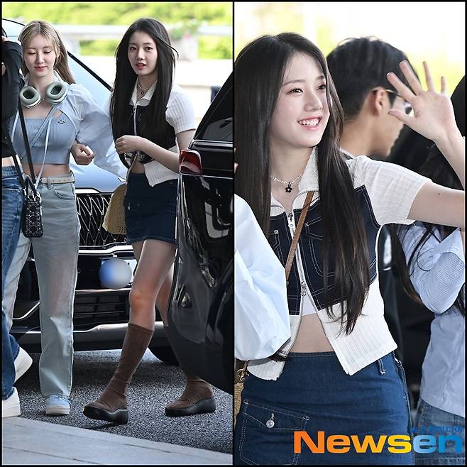 지난 5월 9일 김포공항에서 출국하는 멤버 로라, 집업 반팔 재킷과 함께 하얀 크롭티 그리고 짧은 데님치마로 청순 분위기를 더 했다.