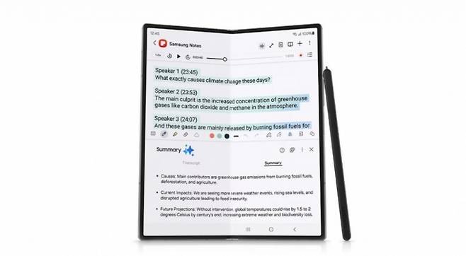 갤럭시 Z폴드6에서 갤럭시 AI와 S펜을 활용하는 모습. /사진= IT 팁스터 에반 블래스(@evleaks)