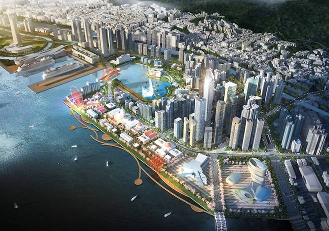 국내 정책금융기관 등과 더불어 2만 가구의 주거단지가 들어설 북항재개발 2단계 구역의 조감도. 부산시 제공