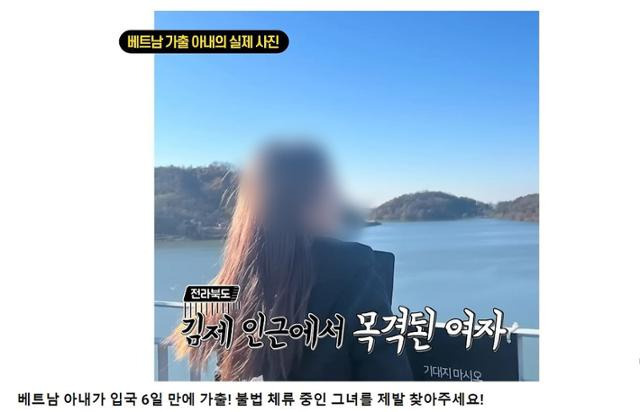 지난 2월 한 유튜브 채널에 입국 6일 만에 가출한 베트남 아내를 찾는 남성의 사연이 올라왔다. 유튜브 캡처