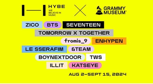 하이브 전시에 소개된 그룹명. 사진|그래미 뮤지엄 홈페이지 캡처