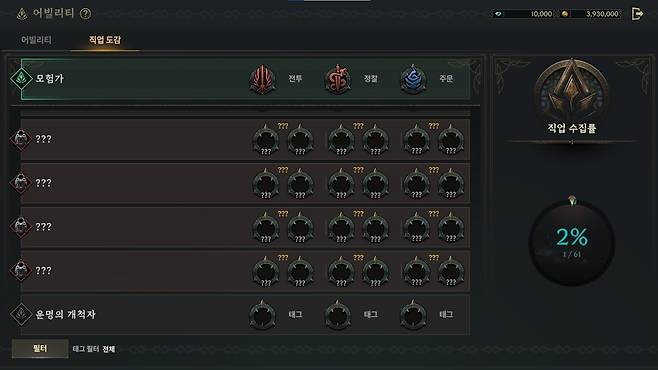 '로드나인' 어빌리티 직업 도감(제공=스마일게이트).