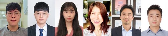 왼쪽부터 조건호, 김기동, 진위현 인하대학교 바이오시스템융합학과 대학원생, 손세진 생명과학과 교수, 전태준 생명공학과 교수, 김선민 기계공학과 교수.