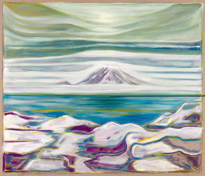 빌리 차일디쉬, seen across water, 린넨에 유채와 목탄, 183×213cm, 2024