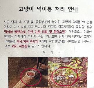 서울 양천구의 한 아파트에 붙어 있는 고양이 민원 안내문 [독자 제공]