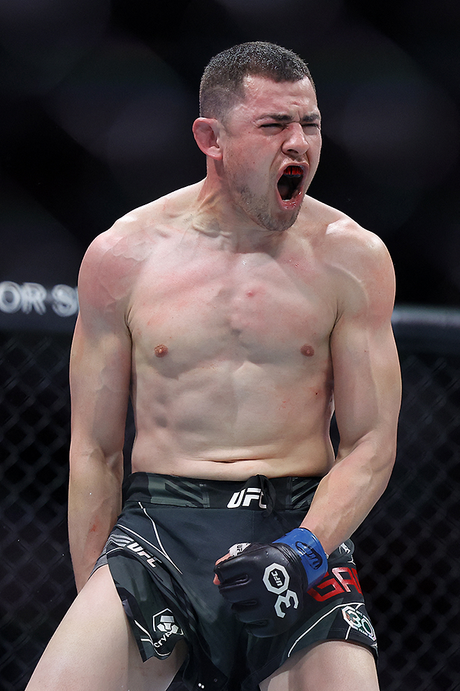 스티브 가르시아가 2023년 4월 2라운드 TKO로 UFC 3승을 거두고 기뻐하고 있다. 사진=Getty Images=연합뉴스 제공