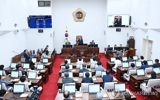 제주도의회 본회의장 제12대 후반기 제주도의회 첫 임시회. [제주도의회 제공]