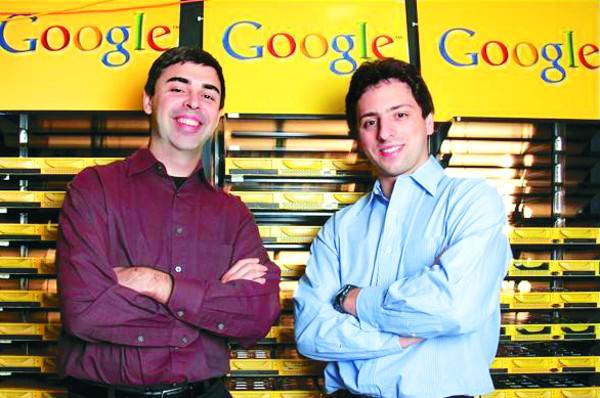 구글 공동 창업자인 래리 페이지와 세르게이 브린. 구글 홈페이지