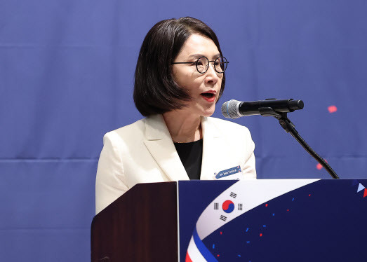 강인선 외교부 2차관이 26일 오후 서울 중구 웨스틴조선호텔에서 열린 ‘2024 한미우호의 밤’에서 축사하고 있다.(사진=연합뉴스)