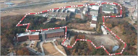 빨간색 안이 구 신도리코 아산공장 부지 일대에 아파트 등을 조성하는 배방공수4지구 지구단위계획 구역이다. 아산시 제공