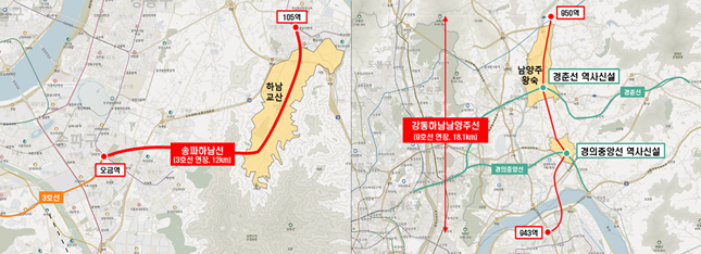 송파하남선(좌), 강동하남남양주선/자료=국토교통부