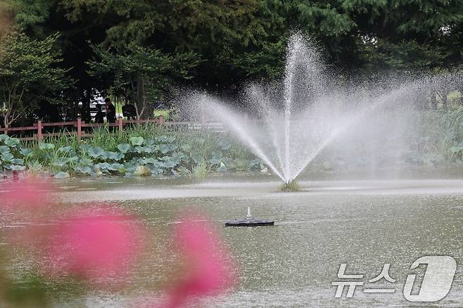 17일 전남에 장맛비가 소강상태에 접어들며 기온이 올라간 가운데 광주 서구 전평제에 분수가 시원하게 올라오고 있다. 2024.7.17/뉴스1 ⓒ News1 김태성 기자