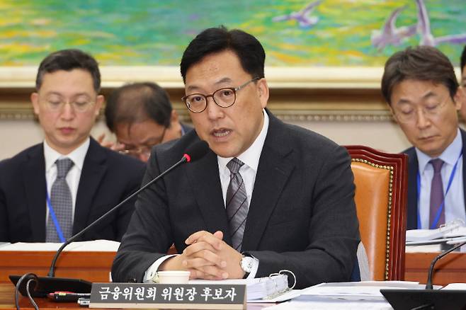 김병환 금융위원장 후보자가 22일 오전 국회 정무위원회에서 열린 인사청문회에서 질문에 답하고 있다. 연합뉴스