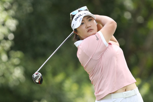 유해란이 LPGA 투어 데이나 오픈 최종 라운드 9번 홀에서 티샷을 하고 있다. AFP연합뉴스