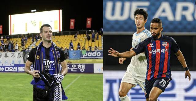 2024 쿠팡플레이 시리즈 토트넘 홋스퍼와의 경기에 나설 ‘팀 K리그’의 안데르손(오른쪽)과 요니치.수원FC·인천 유나이티드 제공