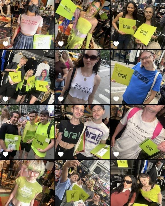 앨범 ‘브랫’을 들고 사진을 찍는 팬들. 출처: 찰리 XCX 공식 엑스