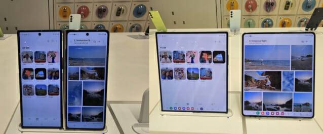 갤럭시Z폴드5(왼쪽)와 폴드6 외부 화면과 내부 화면 비교 (사진=지디넷코리아)