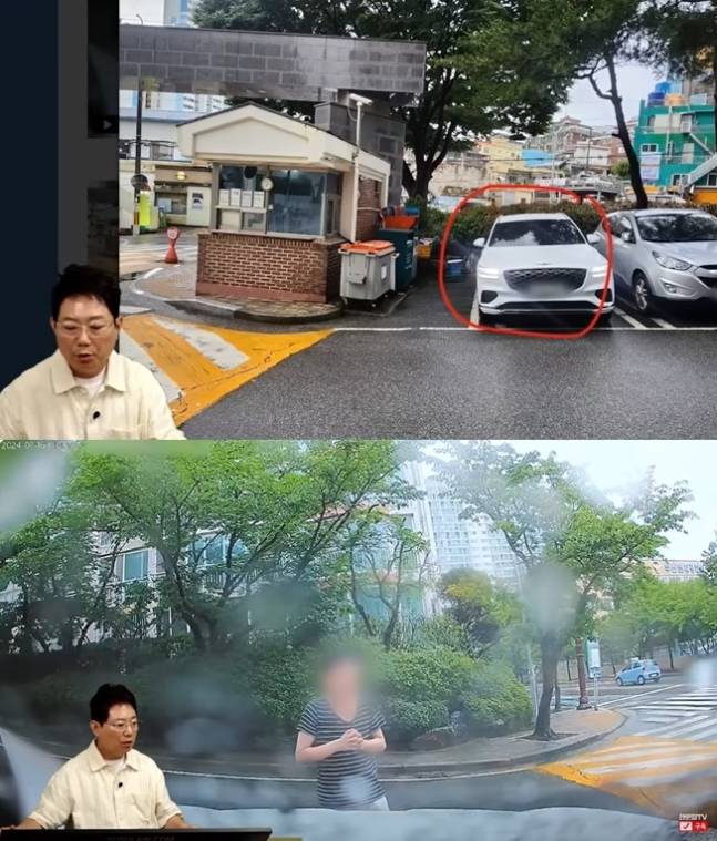 차에 다가와 주먹으로 보닛을 파손시키는 의문의 남성./사진=한문철TV