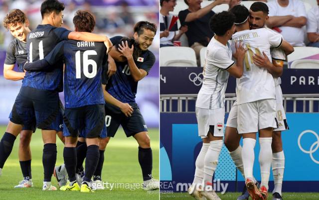 조별리그 1차전에서 승리를 거둔 일본(왼쪽)과 이라크 선수들. /게티이미지코리아