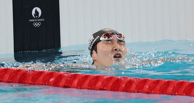 파리 올림픽 남자 자유형 400m를 마친 김우민. 사진=연합뉴스