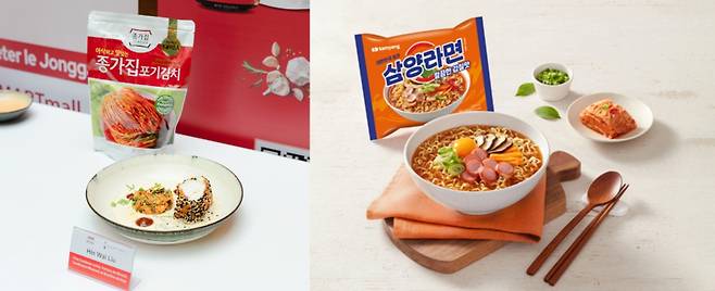 (왼쪽부터)대상 종가 김치를 활용한 김치요리와 삼양식품 ‘삼양라면’