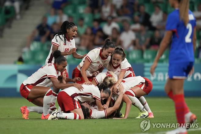 프랑스를 꺾은 캐나다 여자축구 대표팀 [AP=연합뉴스]