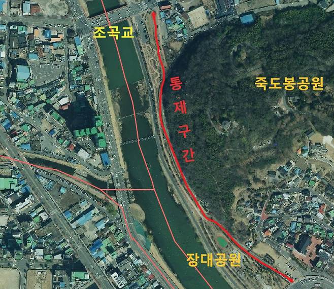 장대공원 일방통행로 통제구간. 순천시 제공