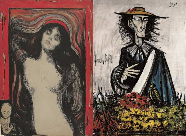 아드바르트 뭉크 ‘마돈나’(1895, 종이에 석판과 채색, 왼쪽)와 베르나르 뷔페 ‘자화상’(1981, 캔버스에 유채). 서울신문, 한솔비비케이 제공