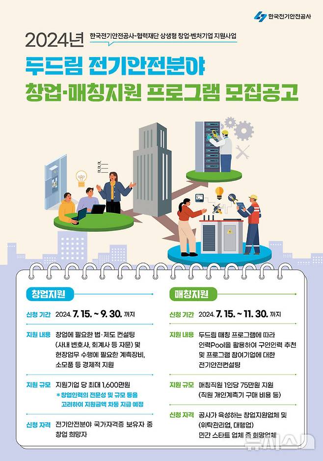 [전주=뉴시스]윤난슬 기자 = 한국전기안전공사는 민간 전기안전관리 분야 신규 일자리 창출을 위해 '두드림(Do+Dream)' 일자리 지원사업 희망자를 모집한다고 1일 밝혔다.(사진=전기안전공사 제공)