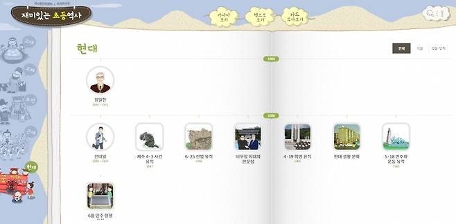 재미있는 초등역사에 포함된 현대 콘텐츠.(출처=우리역사넷 누리집)