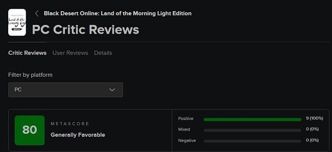 아침의 나라에 대한 메타크리틱의 평점./이미지=펄어비스 제공