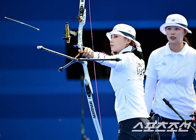 28일(한국시각) 프랑스 파리 앵발리드에서 열린 '2024 파리올림픽' 양궁 여자 리커브 단체 한국과 대만의 8강전. 전훈영이 화살을 쏘고 있다. 파리(프랑스)=정재근 기자 cjg@sportschosun.com/2024.7.28/