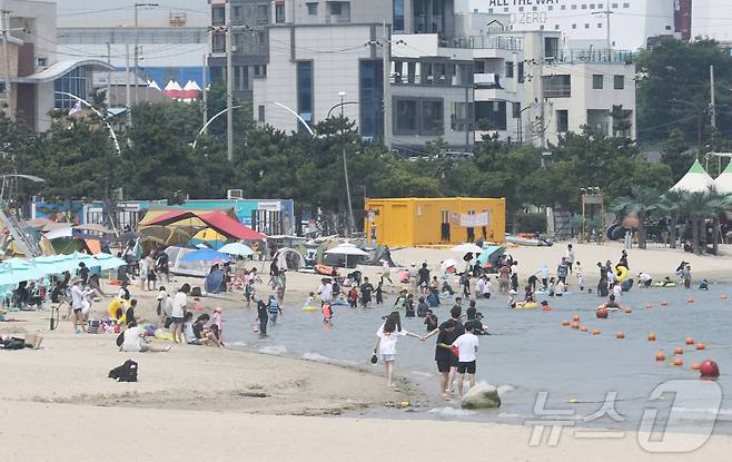 4일 오후 울산 동구 일산해수욕장에서 피서객들이 물놀이를 즐기고 있다. 2024.8.4/뉴스1 ⓒ News1 조민주 기자