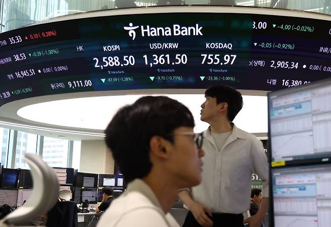 5일 서울 중구 하나은행 딜링룸에서 직원들이 업무를 보고 있다. (사진=연합뉴스)