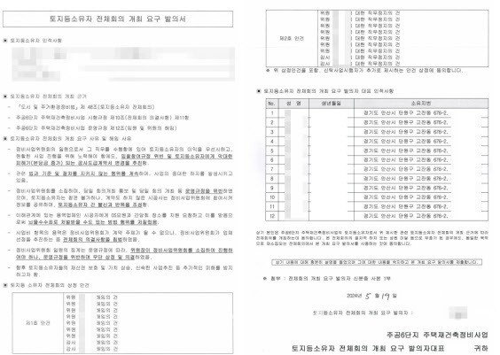 안산주공6단지 정비사업위원 해임 및 직무정지 안건 발의문건.