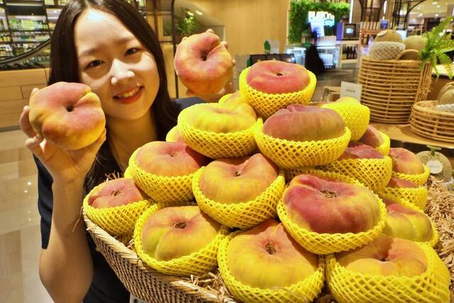 롯데백화점이 지난달 29일 판매에 나섰던 경북 의성 납작 복숭아. 롯데백화점 제공
