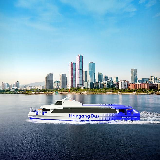 A rendered image provided by the city government on Tuesday shows Seoul's new water transportation, the Hangang Bus, which is set to roam along the Han River starting in March next year. [SEOUL METROPOLITAN GOVERNMENT]