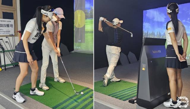 중학교에서 골프레슨 재능 기부를 하고 있는 이예원. 사진 제공=KLPGA